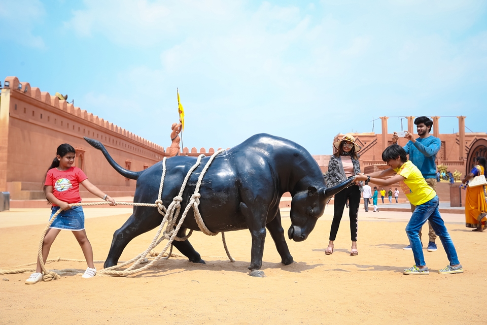 Mahishmati kingdom set at Ramoji Film City with grand palaces and epic battle scenes